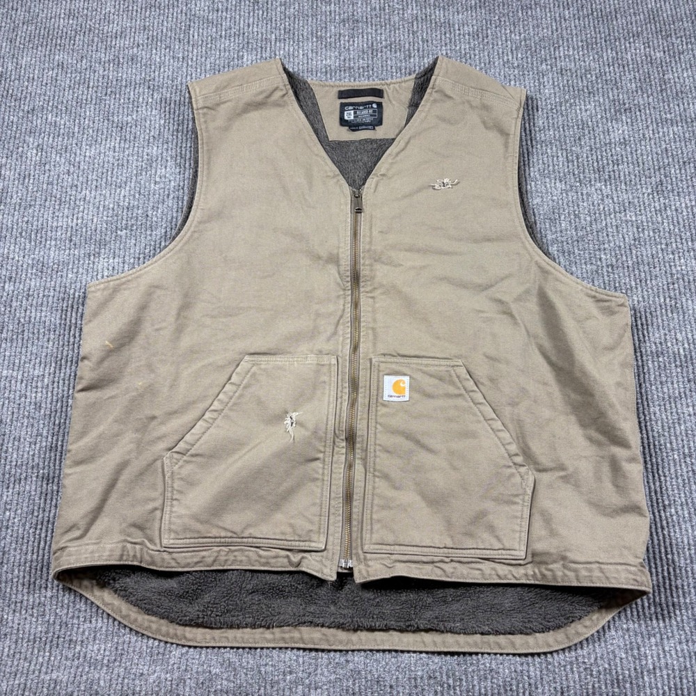 Carhartt Vest Mens 2XL OV4394-M Relaxed Fit Sherpa Lined Canvas Tall Tan Brown